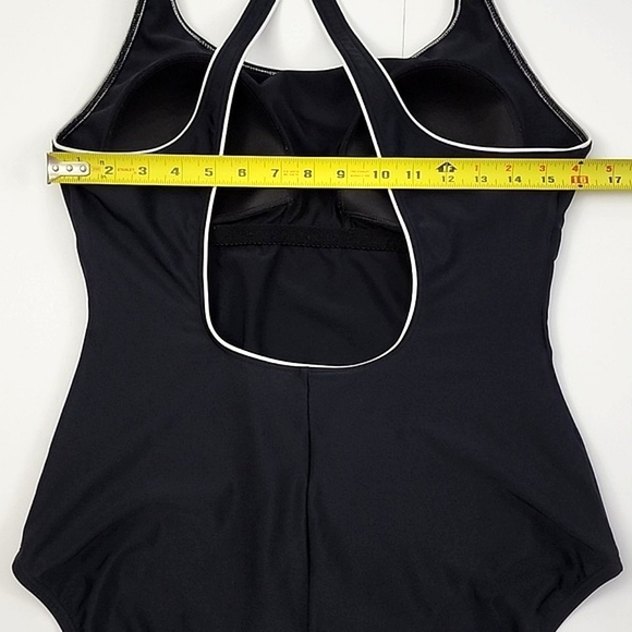Speedo Women's Black One Piece Swimsuit White Trim Criss-Cross Straps Size 16 - Picture 13 of 14